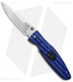 Mcusta Date Masamune Liner Lock Knife Blue Pakkawood (3.63" Damascus) MC-0186D