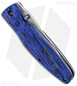 Mcusta Date Masamune Liner Lock Knife Blue Pakkawood (3.63" Damascus) MC-0186D 7 Mcusta Date Masamune Liner Lock Knife Blue Pakkawood (3.63" Damascus) MC-0186D -Elite Folds Mcusta Date Masamune LL Blue Pakkawood Damascus MCU186D BHQ 96151 jr side