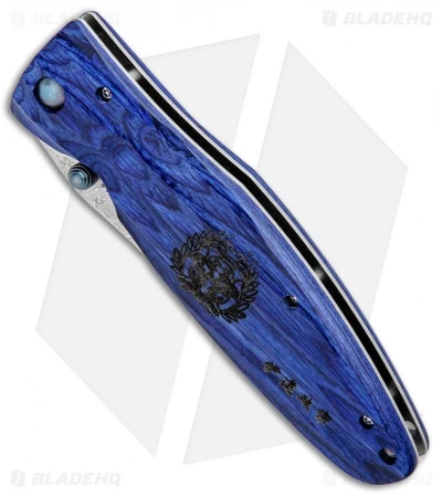 Mcusta Date Masamune Liner Lock Knife Blue Pakkawood (3.63" Damascus) MC-0186D 2 Mcusta Date Masamune Liner Lock Knife Blue Pakkawood (3.63" Damascus) MC-0186D - Image 2