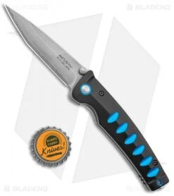 Mcusta Katana Liner Lock Knife Black/Blue Aluminum (3.25" Satin) MC-41C -Elite Folds Mcusta Katana Manual Black Blue Accents Seki Japan MC 0041C BHQ 5699 jr bottlecap