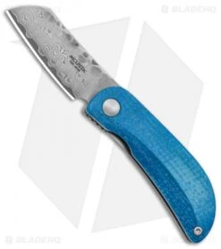 Mcusta Petit Front Flipper Knife Black/Blue Micarta (1.9" Damascus)
