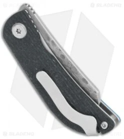 Mcusta Petit Front Flipper Knife Black/Blue Micarta (1.9" Damascus) -Elite Folds Mcusta Petit Blue Black Micarta Rock Texture Damascus MC 212D BHQ 135933 jr side