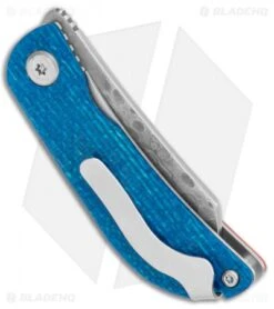 Mcusta Petit Manual Orange/Blue Micarta (1.9" Damascus) MC-211D -Elite Folds Mcusta Petit Blue Orange Micarta Rock Texture Damascus MC 213D BHQ 135934 jr side