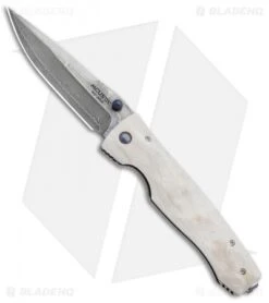 Mcusta Elite Drop Point Liner Lock Knife White Corian (3.625" Damascus)