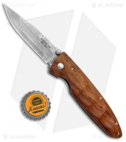 Mcusta Classic Wave Liner Lock Knife Iron Wood (3.4" Damascus) -Elite Folds Mcusta Tactility LL Ironwood Damascus MCU18D BHQ 96152 jr bottlecap