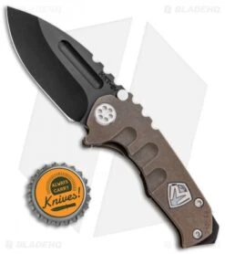 Medford Micro Praetorian T Custom Bronze "M" Logo Ti (2.875" Black 3V) MKT -Elite Folds Medford Micro Praetorian T Knife M Logo Bronze Ano Black 3V MK083PD 36A1 BHQ 87383 jr bottlecap