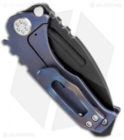 Medford Micro Praetorian T Custom Mosaic Blue Ti (2.875" Black 3V) MKT -Elite Folds Medford Micro Praetorian T Knife Mosaic Engraving Blue Ano Black 3V MK083PD 37A2 BHQ 87387 jr side