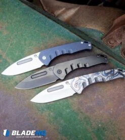 Medford Praetorian Slim Frame Lock Knife Blue Ano Drop Point (3.3" Satin) -Elite Folds Medford Praetorian Slim Frame Lock Knife PVD Blue Ano DP PVD BHQ 112508 kp American steel web