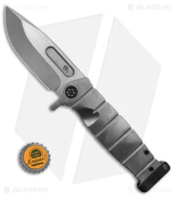 Medford USMC FF Frame Lock Flipper Knife Silver Titanium (4" Tumbled) MKT -Elite Folds Medford USMC FF FLK Flipper Silver 4in Tumbled MKT BHQ 150001 td size