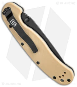 Ontario RAT Model 1 Liner Lock Knife Desert Tan (3.625" Black) 8846DT -Elite Folds Ontario RAT Model 1 LL Desert Tan Black 8846DT BHQ 9355 jr side