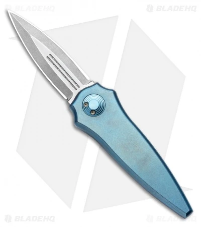 Paragon Warlock Folding Knife Smooth Blue Titanium (3.9" Gray/Satin) -Elite Folds Paragon Warlock Folding Knife Blue Titanium 3.9 Satin BHQ 137107 LS