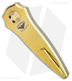 Paragon Warlock Metallic Gold Titanium Starburst (3.9" Gray/Stonewash) -Elite Folds Paragon Warlock Folding Knife Gold Ti Double Edge Gray SW BHQ 176253 jr side
