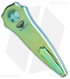 Paragon Warlock Metallic Green Titanium Starburst (3.9" Gray/Stonewash) -Elite Folds Paragon Warlock Folding Knife Green Ti Starburst MP SW BHQ 141500 jr side