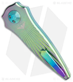 Paragon Warlock Folding Knife Starburst/Green/Purple Titanium (Pattern Blade) -Elite Folds Paragon Warlock Folding Knife Starburst Green Purple Ti Pattern Blade BHQ 141570 jr side