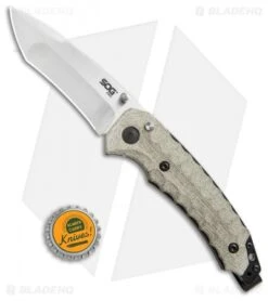 SOG Kiku Spring Assisted Knife Linen Micarta (3.5" Satin) KU-3001 -Elite Folds SOG Kiku assisted linen micarta satin KU 3001 BHQ 52243 er bottlecap