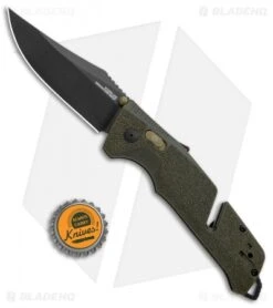 SOG Trident AT-XR Lock Knife OD Green Clip Point (3.7" Black) -Elite Folds SOG Trident AT XR Lock OD Green CP Black BHQ 105698 jr bottlecap
