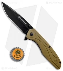 Smith & Wesson Liner Lock Folding Knife Coyote Tan (3.5" Black) 1084312 -Elite Folds Smith Wesson LL Brown Black 1084312 BHQ 80715 jr bottlecap