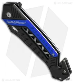 Smith & Wesson Rescue Liner Lock Knife Black/Blue (3.5" Black Serr) SW608BLS 5 Smith & Wesson Rescue Liner Lock Knife Black/Blue (3.5" Black Serr) SW608BLS -Elite Folds Smith Wesson LL Rescue Black Blue Black Serr SW608BLS BHQ 67527 jr spine