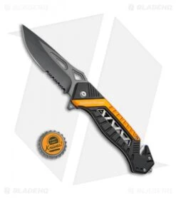Smith & Wesson Rescue Liner Lock Knife Black/Orange (3.5" Black Serr) SW608ORS -Elite Folds Smith Wesson LL Rescue Black Orange Black Serr SW608ORS BHQ 67526 jr bottlecap