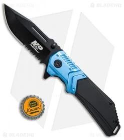 Smith & Wesson M&P Liner Lock Clip Point Knife Black/Blue (3.6" Black Serr) -Elite Folds Smith Wesson MP black blue black serr BHQ 67516 er size