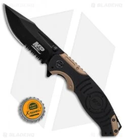 Smith & Wesson M&P Liner Lock Knife Black/Tan (3.4" Black Serr) SWMP13BS -Elite Folds Smith Wesson MP black tan black serr SWMP13BS BHQ 68963 er size