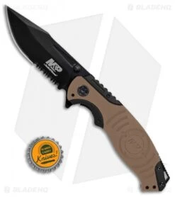 Smith & Wesson M&P Liner Lock Knife Tan/Black (3.4" Black Serr) SWMP13GLS -Elite Folds Smith Wesson MP tan black black serr SWMP13GLS BHQ 68962 er size