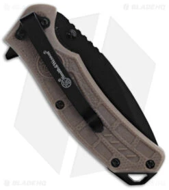 Smith & Wesson HRT Liner Lock Knife Spring Assist Brown Polymer (3" Black) -Elite Folds Smith and Wesson BTO SA Folder Tan Black BHQ 175578 jr knife side