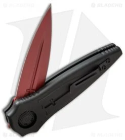 Paragon Warlock Knife Black Aluminum Cross/Shield/Sword (3.9" Red) -Elite Folds paragon warlock blk c s s crb half cm